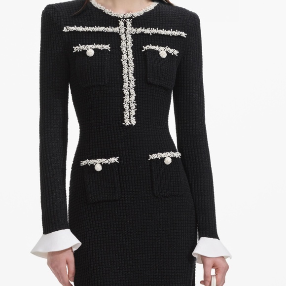 self-portrait - Black Pearl Trim Knit Midi Dress - Various Sizes MSRP $615 - NWT - Picture 4 of 10